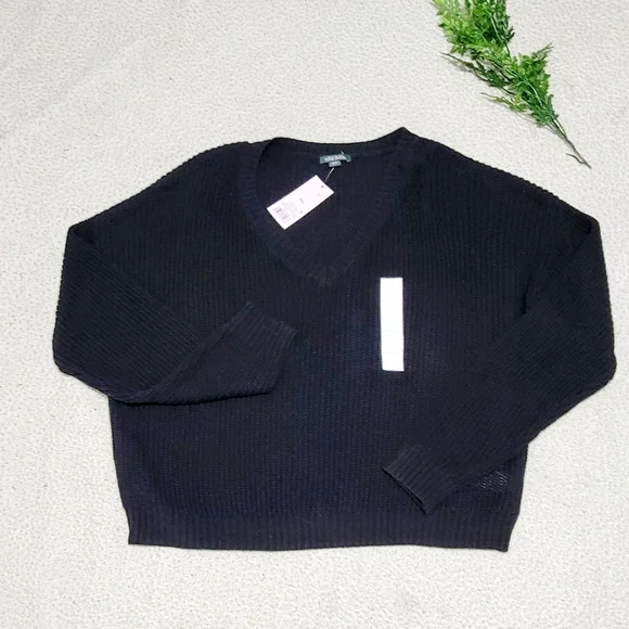 Wild Fable Black Long Sleeve V-Neck Pullover Knitted Sweater Size XXL - Picture 2 of 9